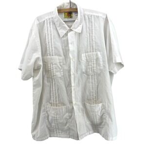 Guayabera Shirt Mens XL White Cuban Wedding Linen Look Summer Button Up